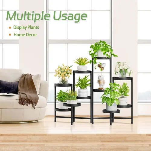 Miniatura 5 de iDavosic.ly Soporte para plantas para interiores y exteriores, estante esquinero de metal de 5 niveles, estante alto plegable para orquídeas
