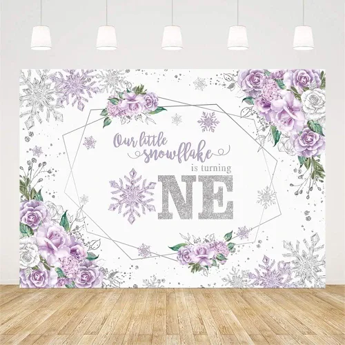 Miniatura 2 de AIBIIN Telón de fondo de invierno de 7 x 5 pies para niña, copo de nieve, color morado, floral, plateado, con purpurina, fondo de fotografía