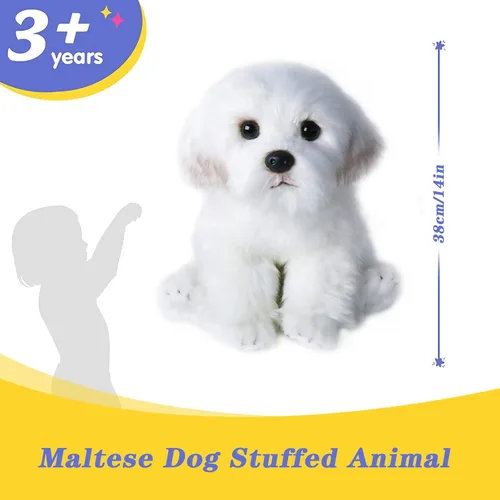 Miniatura 3 de Perro maltés de peluche realista de 14 pulgadas, juguetes de peluche para cachorros, almohada de felpa suave para cumpleaños para niños y adultos
