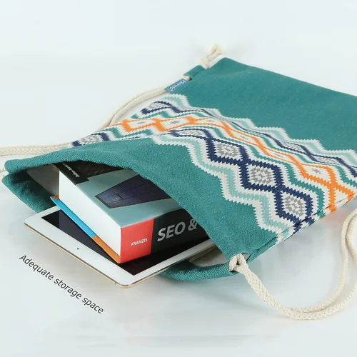 Miniatura 2 de Mochila con cordón Miomao estilo bohemia cadena bolsa lona playa deporte Daypack