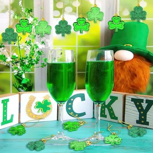 Miniatura 4 de JULMELON 36 Piezas Adornos de Tréboles del Día de San Patricio, Adornos de Mini Árbol, Decoración de Trébol Verde para Mesa de Comedor, Estante