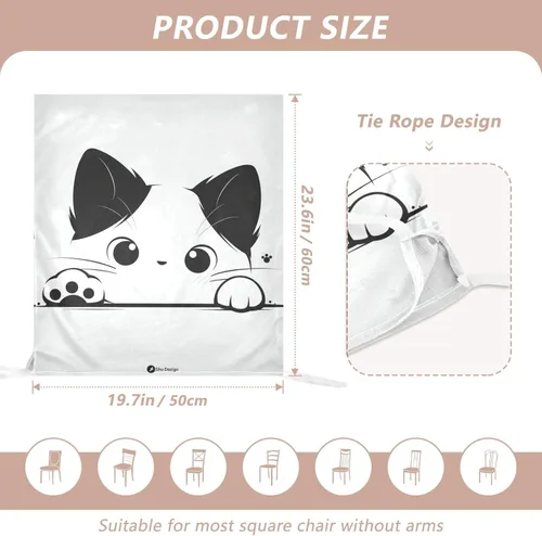 Miniatura 3 de Cartoon Cute White Funny Cat Decorative Office Chair Slipcover for Classroom Stools Washable Slip Cover cubre sillas para comedor Set of 6