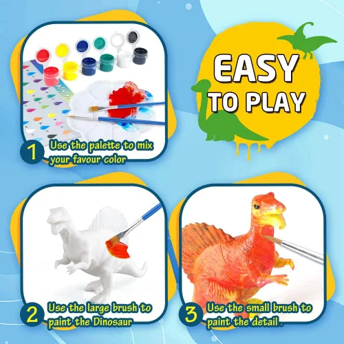 Miniatura 4 de BAODLON Juego de manualidades para niños, kit de pintura de juguete de dinosaurio, 10 figuras de dinosaurios, decora tus dinosaurios, crea un mundo