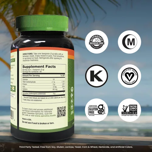 Miniatura 2 de Nutrex Hawaii Polvo de espirulina hawaiana pura – Superalimento vegano, cultivado en granja, sin OMG, apoyo inmunológico y energía celular