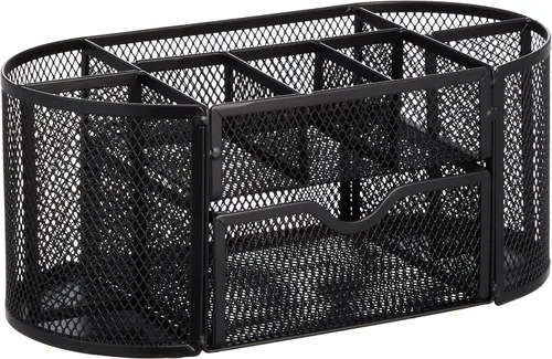 Amazon Basics Soporte para bolígrafos y organizador de escritorio, almacenamiento de organizador de oficina, negro, 9.25 x 4.53 x 3.94 pulgadas