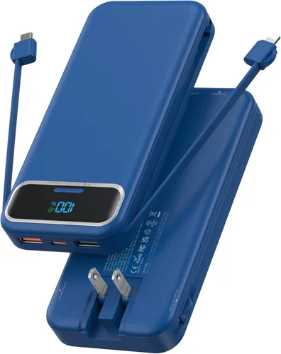 Miniatura 15 de Cargador portátil, 20000 mAh 22.5 W, cargador de batería de carga rápida con cables integrados y enchufe de pared, batería externa esencial de viaje