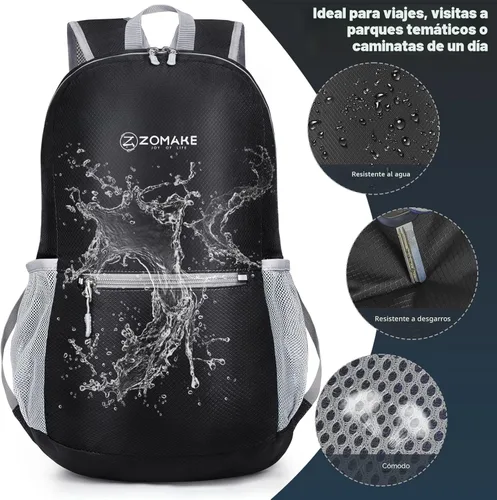 Miniatura 4 de ZOMAKE Mochila ultra ligera y compactable Mochila de senderismo resistente al agua, Mochila pequeña Mochila de camping al aire libre plegable y Negro