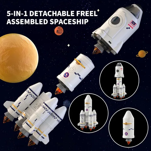 Miniatura 3 de Transbordador espacial, cohete de juguete para niños de 3, 4, 5, 6, 7, 8 y 9 años, juguetes educativos 5 en 1 de ciencia STEM aeroespacial con 2