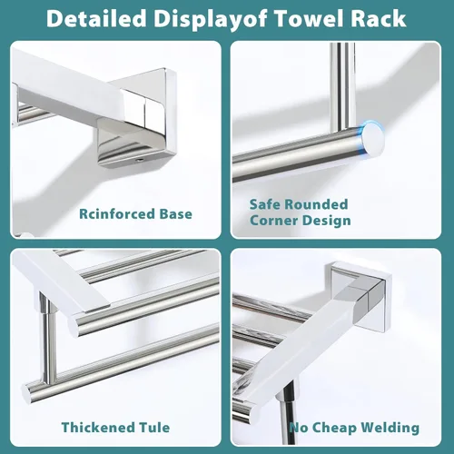 Miniatura 5 de Alise Toalleros para Baño Montados en la Pared, Toallero de Baño de 24 Pulgadas con Barra de Toalla, Toalleros Dobles para Baño, Portatollas de Baño