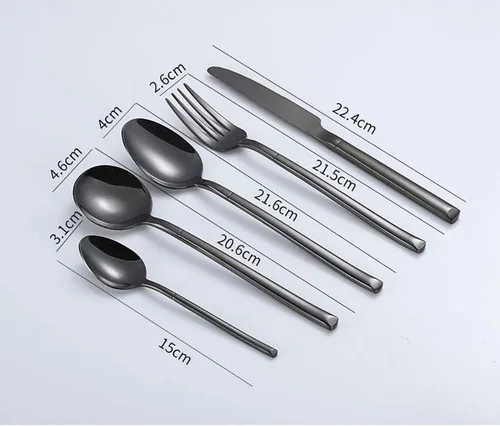 Miniatura 6 de Juego de cubiertos negros de 60 piezas para 12, juego de cubiertos de acero inoxidable de alta calidad, juego de cubiertos pulidos con espejo, juego