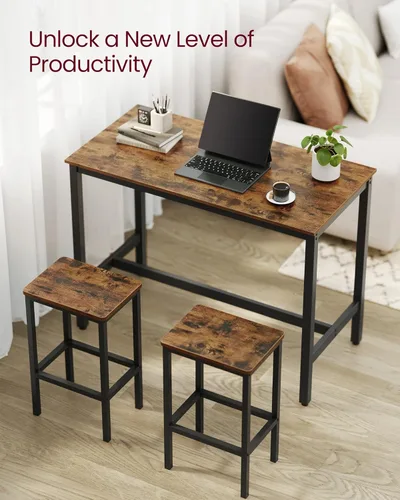 Miniatura 6 de VASAGLE Juego de mesa y sillas de bar, mesa rectangular con 2 taburetes, juego de pub de comedor para 2, ahorro de espacio para desayuno de cocina