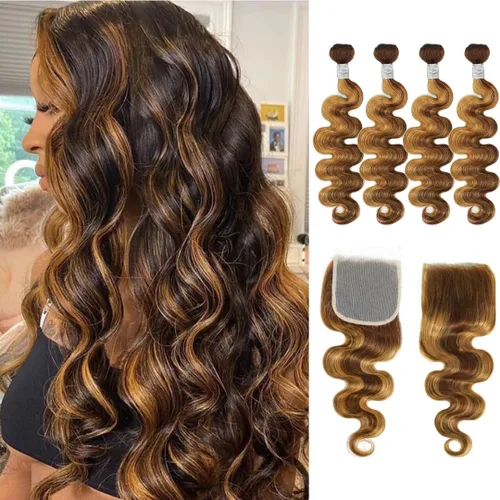 Miniatura 22 de ALHER Long Deep Part 2x6 Closure Body Wave Honey Blonde Highlight, Ombre Brown and Blond 2x6 Kim K Transparent HD Lace Closure Pre Plucked With Baby