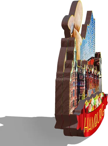 Miniatura 2 de Imán de madera de Hamburgo Alemania 3D para nevera, viajes, coleccionables, recuerdos, decoración, manualidades hechas a mano