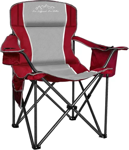 Miniatura 8 de Silla de Camping Plegable Portátil para Exteriores de Servicio Pesado Sillas Acolchadas Silla de Jardín con Portavasos, Bolsillo de Almacenamiento