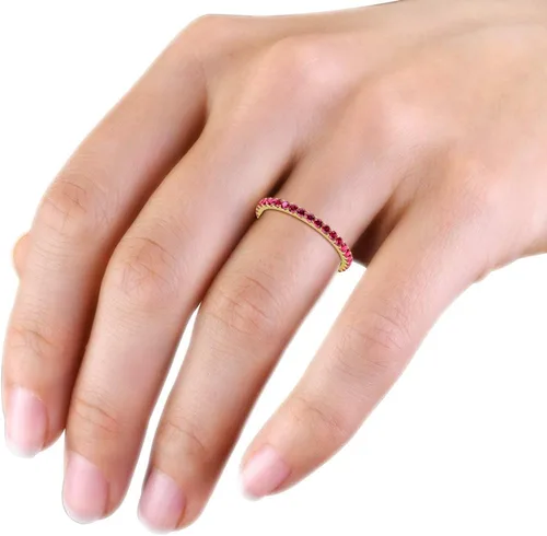 Miniatura 6 de Ruby 0.88 ctw U-Prong Anillo de eternidad para mujer, apilable, oro de 14 quilates