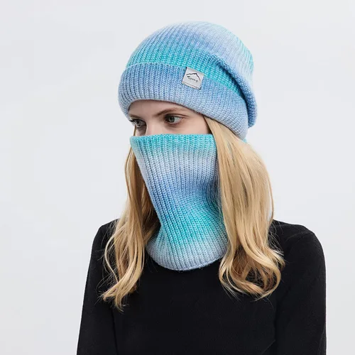 Miniatura 4 de Conjunto de bufanda de gorro de invierno para mujer a la moda con forro polar grueso de punto con calavera para clima frío