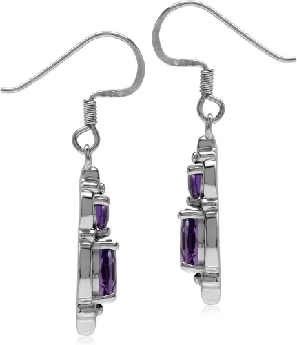 Miniatura 3 de Silvershake Pendientes de gancho colgantes de plata de ley 925 con amatista africana genuina de 1,4 quilates, Cadena de plata 925, amatista