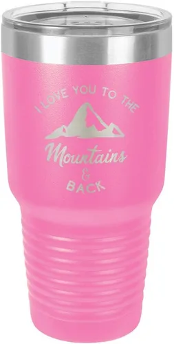 Miniatura 13 de Vaso negro de 30 onzas con popote y tapa superior deslizante con texto en inglés "I love you to the mountains and back", color negro