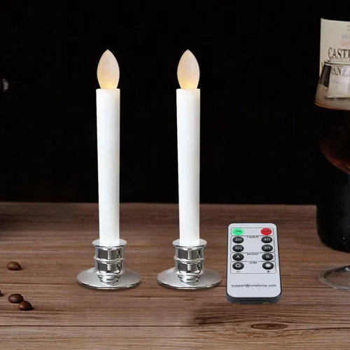 Miniatura 6 de Paquete de 2 velas cónicas sin llama con control remoto/temporizador, velas LED parpadeantes operadas por batería para ventana, candelabros falsos