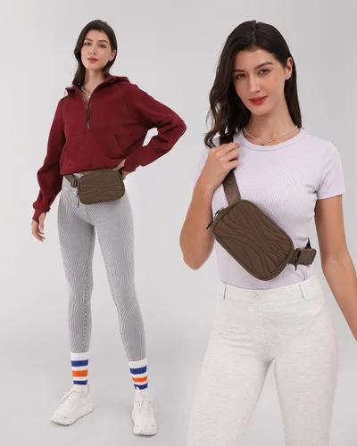 Miniatura 3 de ODODOS Mini bolsa unisex con correa ajustable, pequeña bolsa de cintura para entrenamiento, correr, viajar, senderismo, Acolchado café.