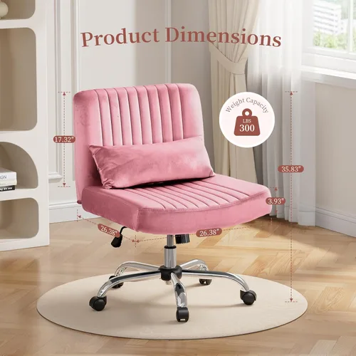 Miniatura 2 de Warmiehomy Silla de escritorio cruzada de terciopelo con ruedas, sillas de oficina de lujo con patas cruzadas para oficina en casa, silla giratoria