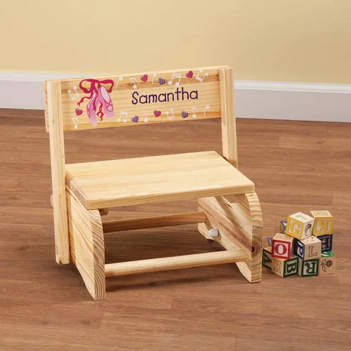 Miniatura 2 de Banqueta para niños personalizada de 2 en 1 y silla, personalizada con el nombre del niño, diseño de bailarina