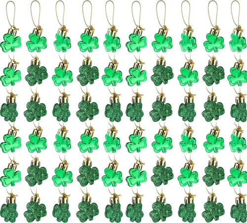 Leinuosen 48 piezas de tréboles del día de San Patricio, trébol de buena suerte, adorno verde de San Patricio para adornos de árbol, estante de