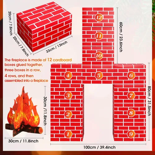Miniatura 2 de Fullhawl Chimenea de cartón de invierno 3D de 39 x 59 pulgadas, chimenea artificial de invierno con llama de fuego 3D, telón de fondo falso