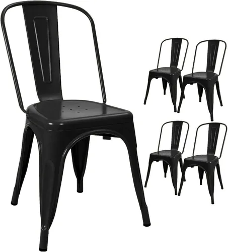Devoko Sillas de metal para interiores y exteriores, estilo envejecido, sillas de comedor y cocina, sillas laterales apilables con respaldo, juego