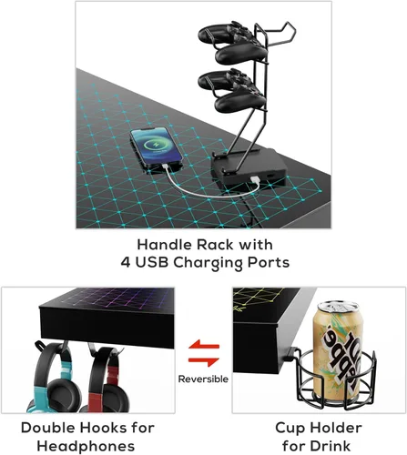 Miniatura 9 de EUREKA ERGONOMIC Escritorio LED RGB para juegos, sincronización de música, luces de escritorio de vidrio templado, 43 pulgadas, GTG I43, mesa