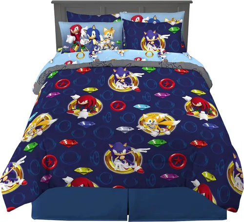 Franco Sonic the Hedgehog Anime Juego de edredón y sábanas supersuaves para niños con funda, 7 piezas, tamaño reina, (Producto oficial con licencia)
