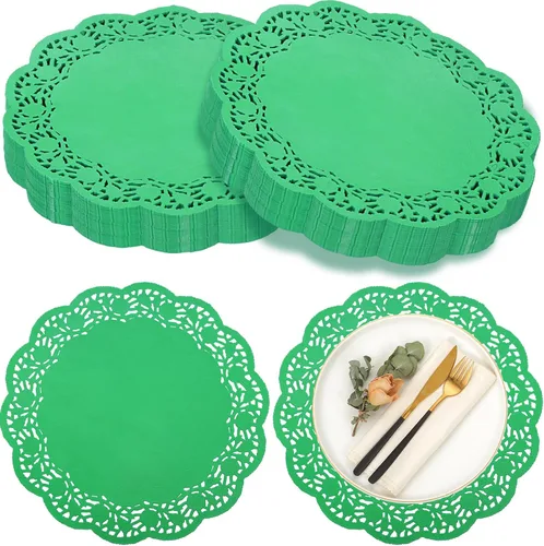 Miniatura 16 de Yexiya 200 Piezas Tapetes de Encaje de Papel Tapetes de 14 Pulgadas Manteles Individuales Desechables de Encaje Metálico Grandes Redondos Negro