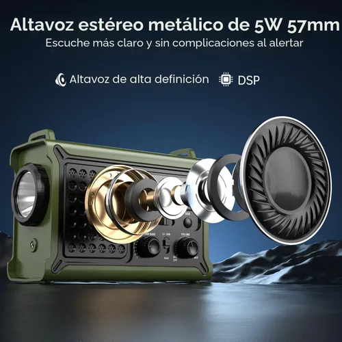 Miniatura 4 de Radio de emergencia de 12000mAh/44400mWh - Radio meteorológica aprobada por NOAA con AM/FM, panel solar portátil/manivela/entrada de CA, batería