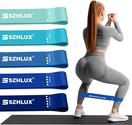SZHLUX Juego de 5 bandas de resistencia con guía de instrucciones y bolsa de transporte, versátil para esculpir el cuerpo, entrenamiento de fuerza y