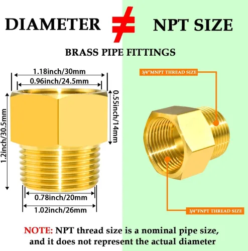 Miniatura 2 de 4 piezas de tubería de latón 1/4 "NPT hembra rosca tubería x 1/4 "NPT macho rosca reductor adaptador NPT latón manguera conector