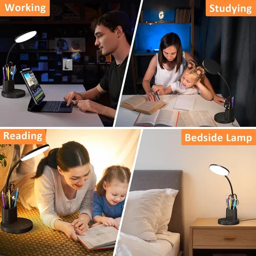 Miniatura 6 de Lámpara de escritorio Vicsoon, lámpara de escritorio LED para oficina en casa, lámpara de mesa táctil con 3 modos de color y brazo ajustable en Negro
