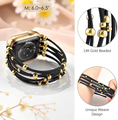 Miniatura 2 de VISOOM Pulsera bohemia con cuentas compatible con Apple Watch de 38/40/41/1.654 in para mujer – Correa elástica de iWatch para mujer para Apple