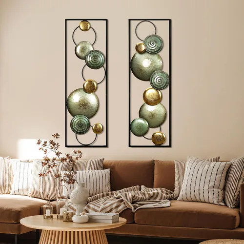 Miniatura 2 de LuxenHome - 2 piezas de arte de pared de metal, círculos multicolor de 36 x 12 pulgadas, decoración de pared rectangular abstracta de metal