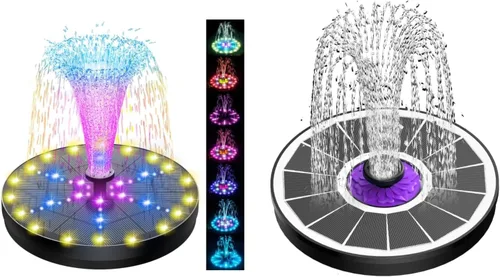 SZMP Fuente solar de 4 W, fuentes de baño para pájaros 2023 mejoradas, 60 luces LED y fuente solar SZMP de 3.5 W, fuentes de baño para pájaros con