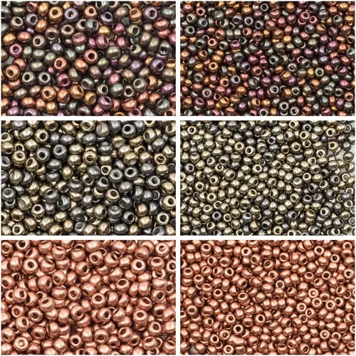 Juego de Cuentas de Semillas Rocailles Preciosa, Cuentas de Semillas de Vidrio Redondo Checa. Tallas: 8/0, 10/0. Tres Colores. Total 120 gr (4.2
