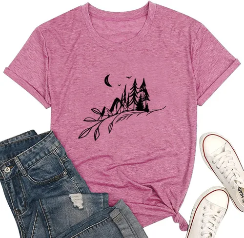 Miniatura 81 de Camisetas sin mangas de senderismo y montaña para mujer, divertidas camisetas de entrenamiento con gráficos de pino y amanecer, camisetas de verano