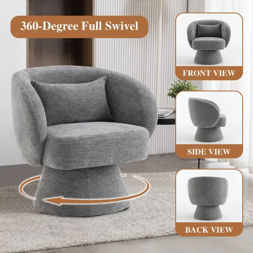 Miniatura 5 de Silla giratoria de 360°, moderna silla de barril de terciopelo con almohada, sofá individual tapizado para sala de estar, dormitorio, oficina. Gris