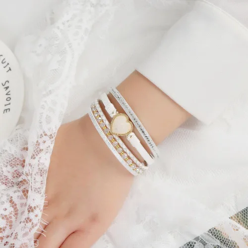 Miniatura 5 de Jewbelet - Pulsera de cuero estilo bohemio con cuentas de cristal con cierre de joyería para mujer