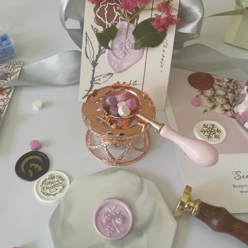 Miniatura 7 de Kit de calentador de sellos de cera de metal con cuchara y varilla de agitación, para sello de cera de boda