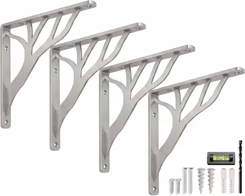 Miniatura 11 de Soportes de estante rústicos negros resistentes de 6 pulgadas de Balin Designs, soportes decorativos en L, soporte de estante flotante de hierro