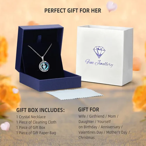 Miniatura 13 de Collares de cristal para mujer, regalos para aniversario de esposa, regalos de cumpleaños para mujeres, collar de zafiro azul con la frase "I Love