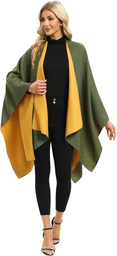 Miniatura 34 de Femdouce Manta cálida para mujer, ligera, con frente abierto, capa tipo poncho para primavera, otoño e invierno