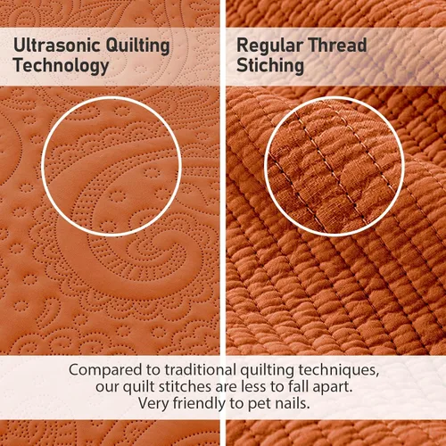 Miniatura 5 de Qucover Alaska King Colcha 132 x 120 pulgadas, colcha extragrande de color naranja quemado, 3 piezas de microfibra suave, ligera, colchas King