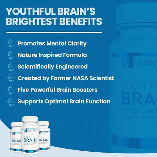 Miniatura 4 de Youthful Brain - Paquete de 4 botellas – Suplemento de apoyo para la memoria y la salud cerebral – Claridad de refuerzo cerebral con Bacopa