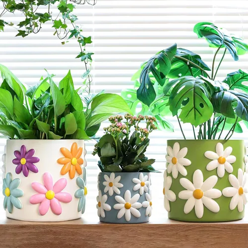 Miniatura 5 de GUGUGO Macetas de margaritas de 8 pulgadas, macetas decorativas grandes con agujeros de drenaje, maceta divertida y única para plantas